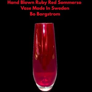 Hand Blown Ruby Red Sommerso Vase Made In Sweden